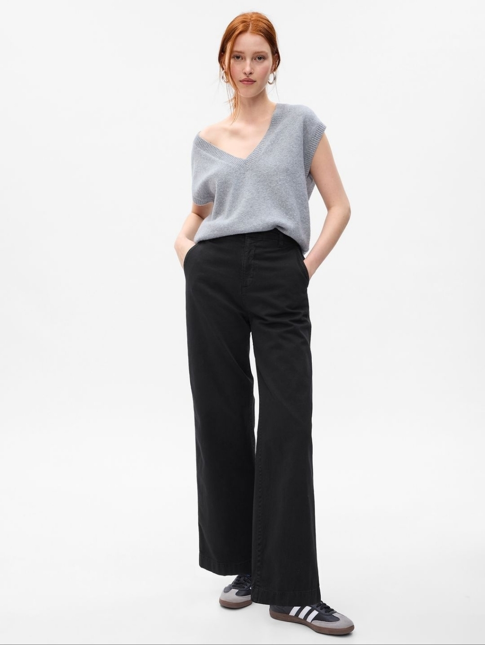 NWT Gap 100%Cotton Classic Loose Wide-Leg Chino Pants  Black 8